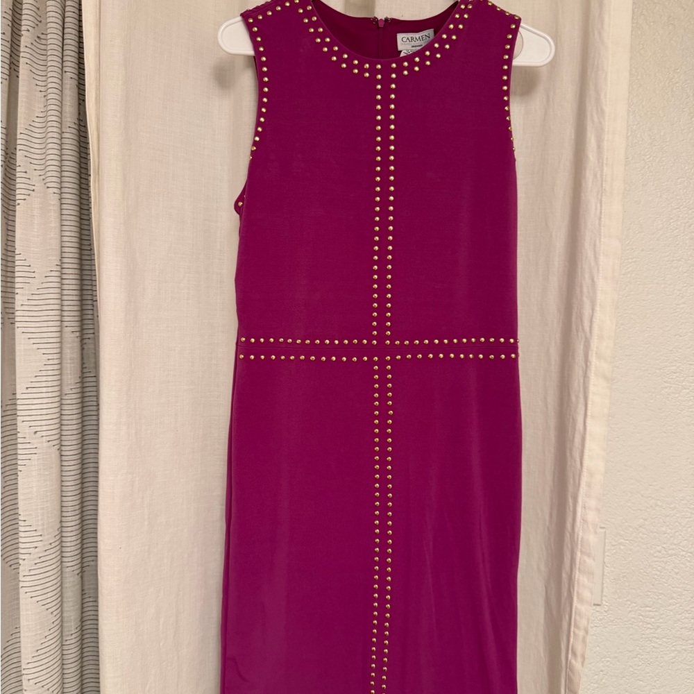 Carmen Marc Valvo Fuchsia Studded Midi Dress